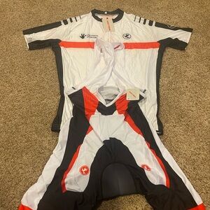 Cycling Jersey and Bib Set in Black, White, and Red